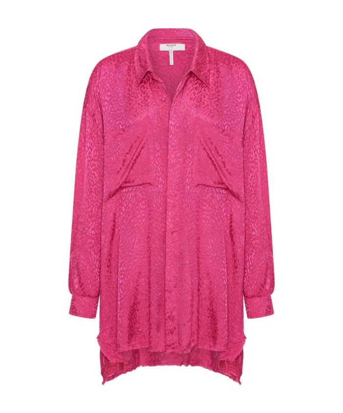 Women SHOCKING PINK JACQUARD LONGLINE SHIRT One Teaspoon Shirts Women SHOCKING PINK JACQUARD LONGLINE SHIRT One Teaspoon Shirts