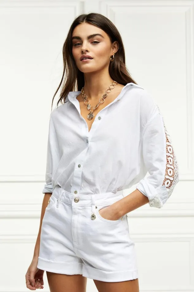 Women Shorts Holland Cooper High Rise Denim Short Optic White Women Shorts Holland Cooper High Rise Denim Short Optic White