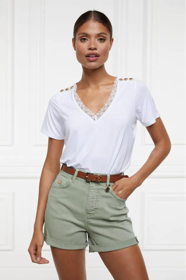 Women Shorts Holland Cooper High Rise Denim Short Sage
