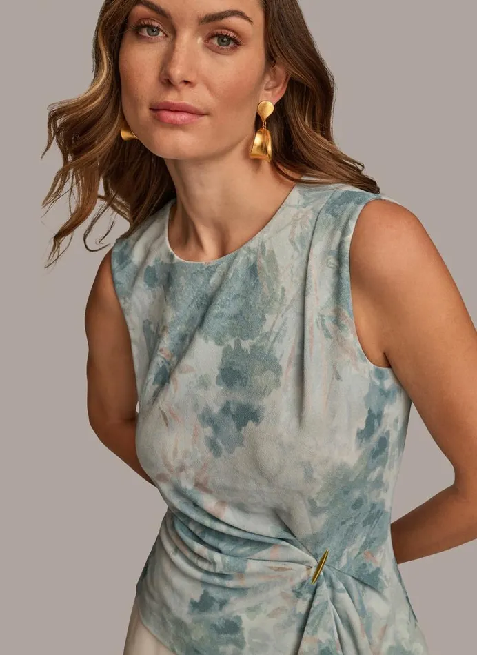Women SIDE DRAPE GATHERED WITH HARDWARE TOP Frost Combo Donna Karan New York Sweaters And Tops Women SIDE DRAPE GATHERED WITH HARDWARE TOP Frost Combo Donna Karan New York Sweaters And Tops