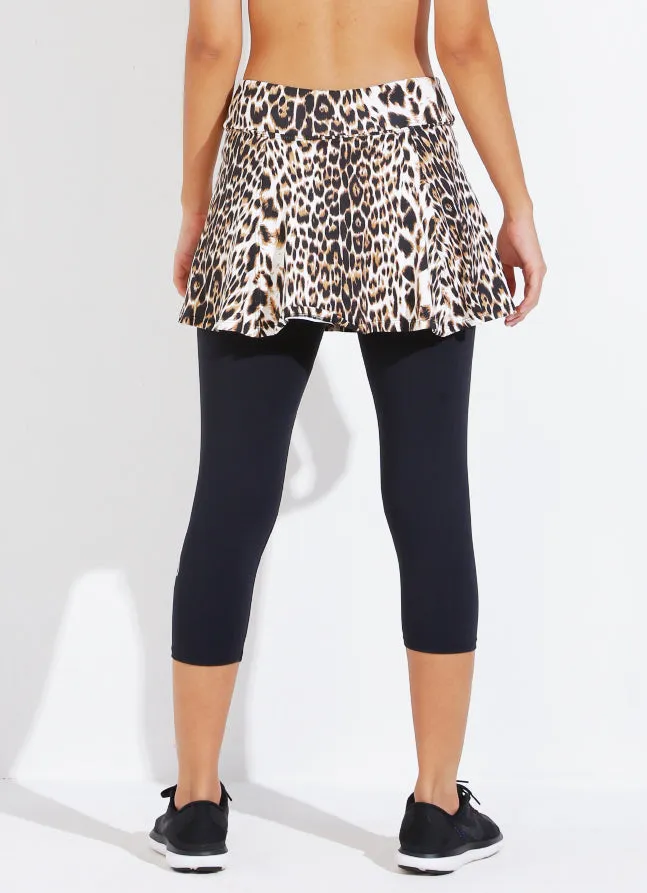 Women Skirted Capri ECO Cheetahblk Dona Jo Skirted Leggings and Capris