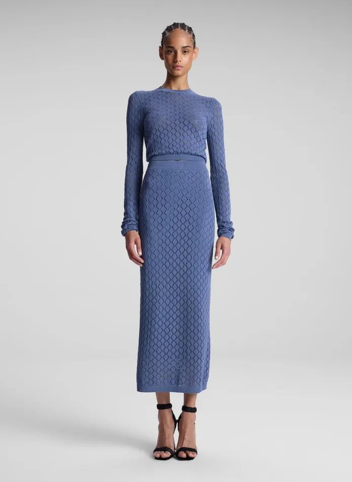 Women Skirts ALC Addison Pointelle Knit Skirt Steel Blue