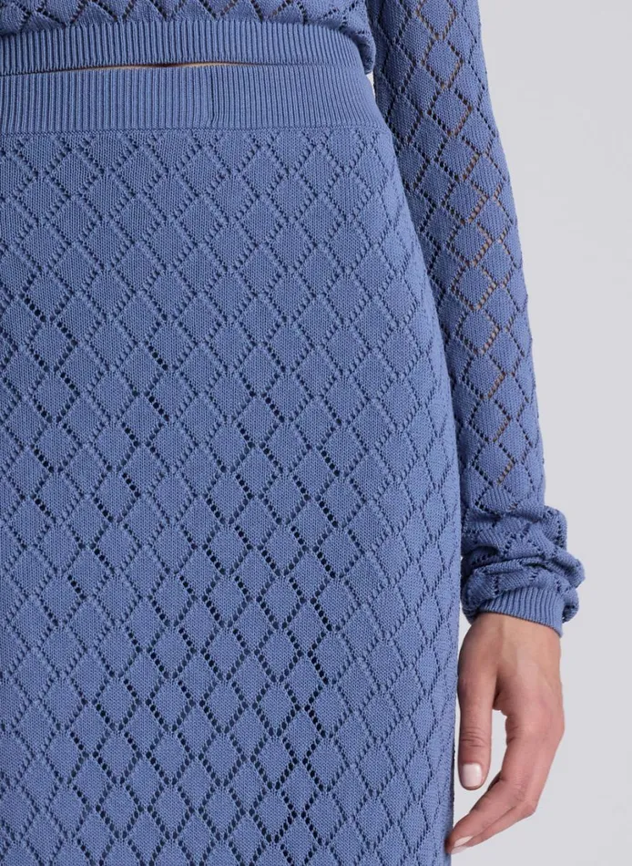 Women Skirts ALC Addison Pointelle Knit Skirt Steel Blue