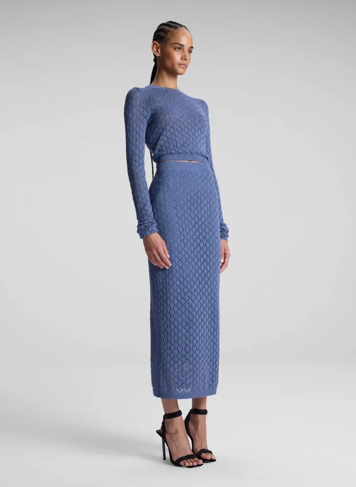 Women Skirts ALC Addison Pointelle Knit Skirt Steel Blue