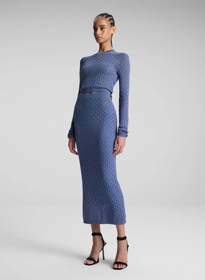 Women Skirts ALC Addison Pointelle Knit Skirt Steel Blue