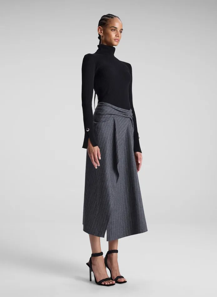 Women Skirts ALC Clara Wool Cashmere Pinstripe Midi Skirt Grey Melange