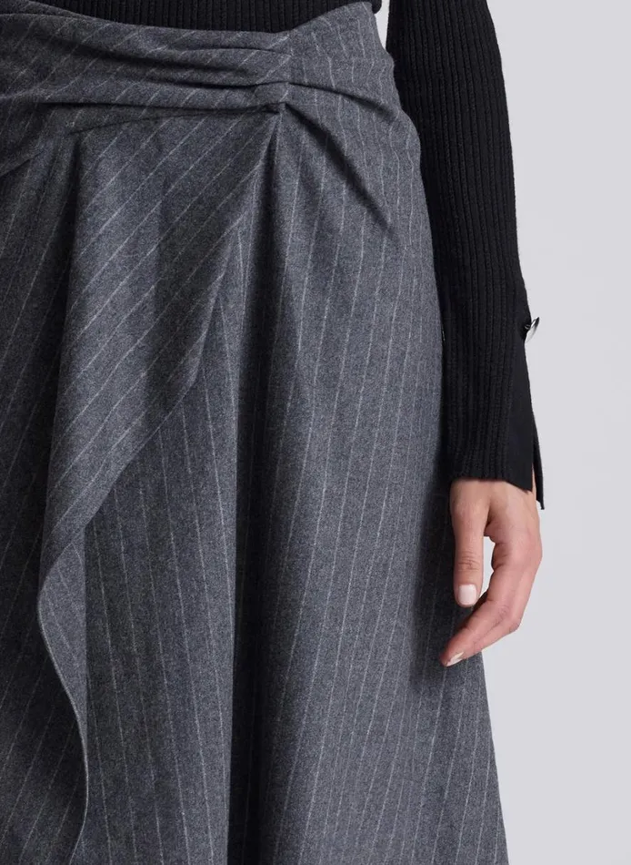 Women Skirts ALC Clara Wool Cashmere Pinstripe Midi Skirt Grey Melange