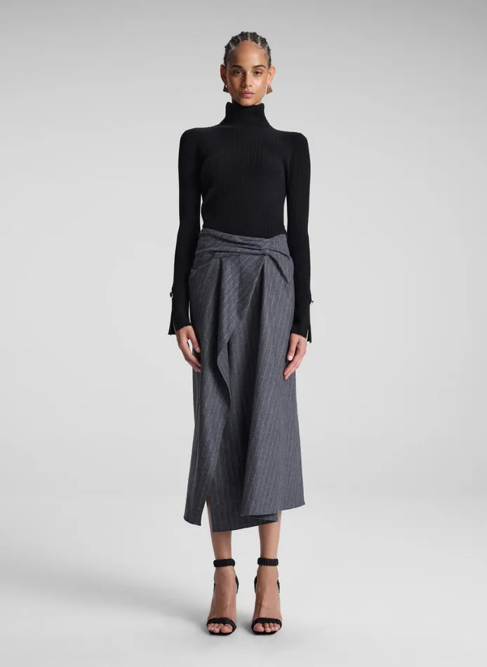 Women Skirts ALC Clara Wool Cashmere Pinstripe Midi Skirt Grey Melange