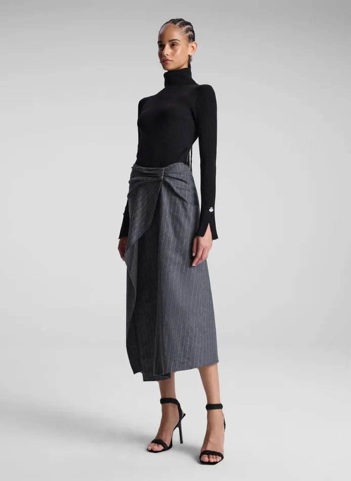 Women Skirts ALC Clara Wool Cashmere Pinstripe Midi Skirt Grey Melange