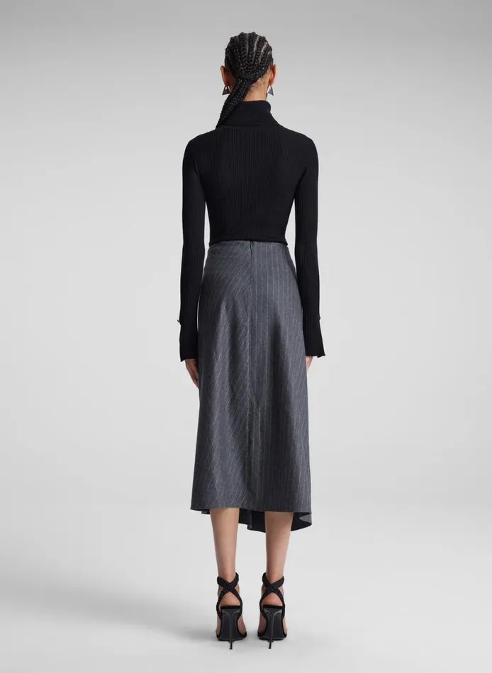 Women Skirts ALC Clara Wool Cashmere Pinstripe Midi Skirt Grey Melange