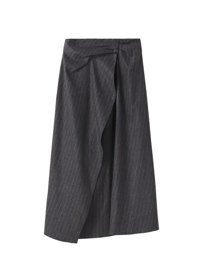 Women Skirts ALC Clara Wool Cashmere Pinstripe Midi Skirt Grey Melange