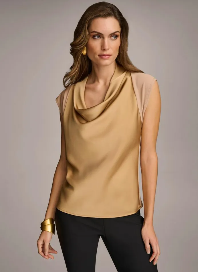 Women SLEEVELESS COWL NECK TOP Fawn Donna Karan New York Sweaters And Tops