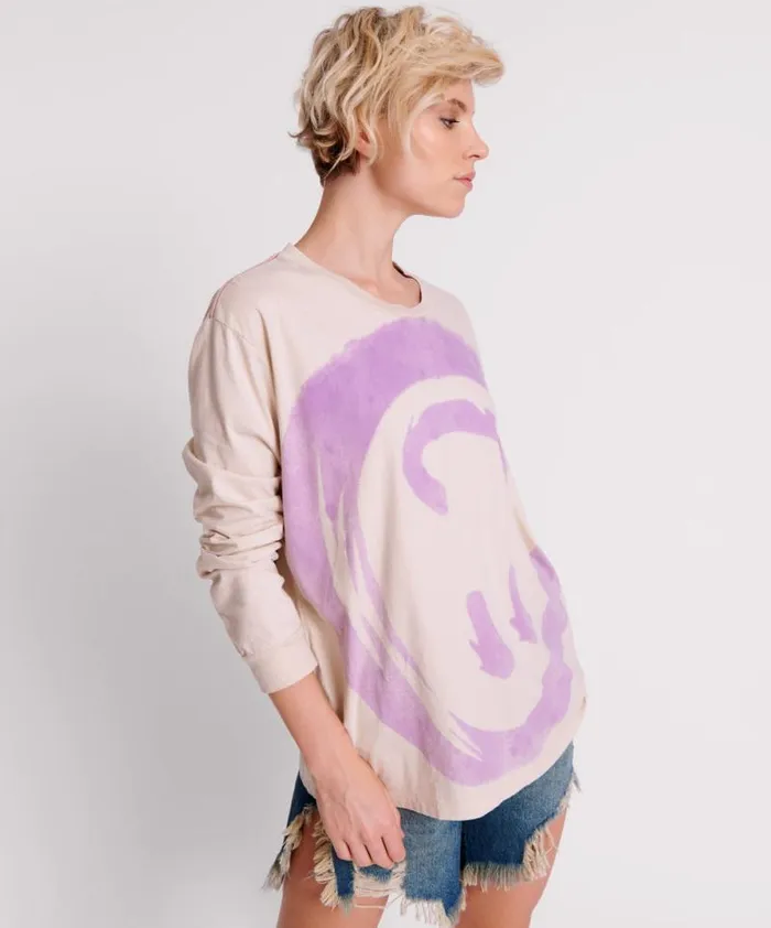 Women SMILEY VIOLET LONG SLEEVE TEE One Teaspoon Tees and Tanks