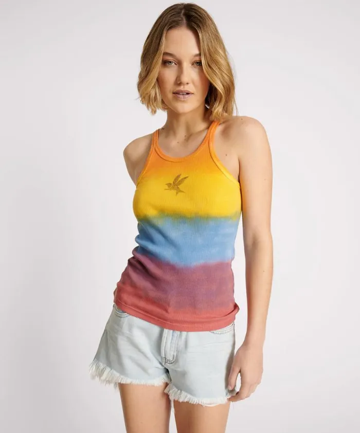Women SUNSET STRIPE RIB SINGLET One Teaspoon Tees and Tanks