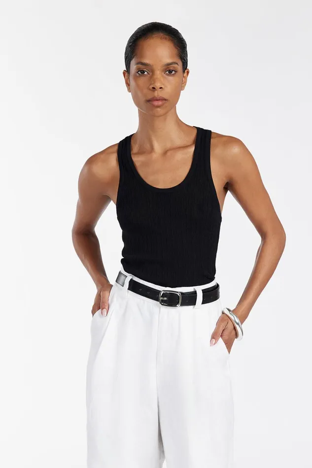 Women Tanks DISSH ALMA BLACK TEXTURED SCOOP KNIT TANK