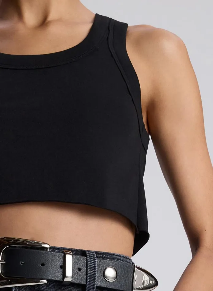 Women Tees and Tanks ALC Halsey Cropped Cotton Rib Tank Black