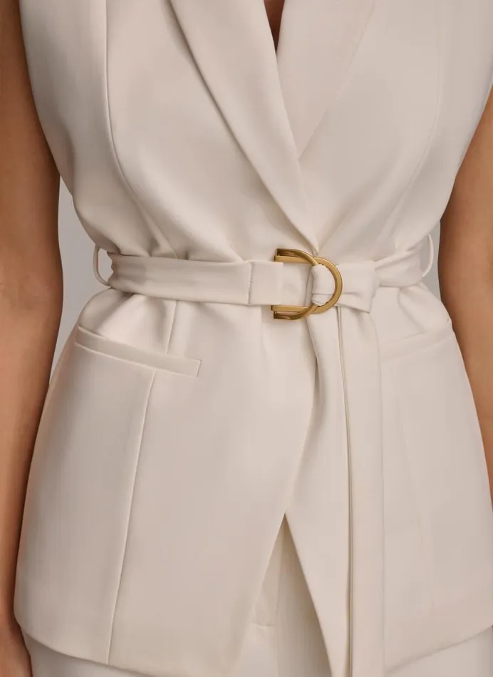 Women TIE WAIST VEST Cream Donna Karan New York Jackets And Blazers Women TIE WAIST VEST Cream Donna Karan New York Jackets And Blazers