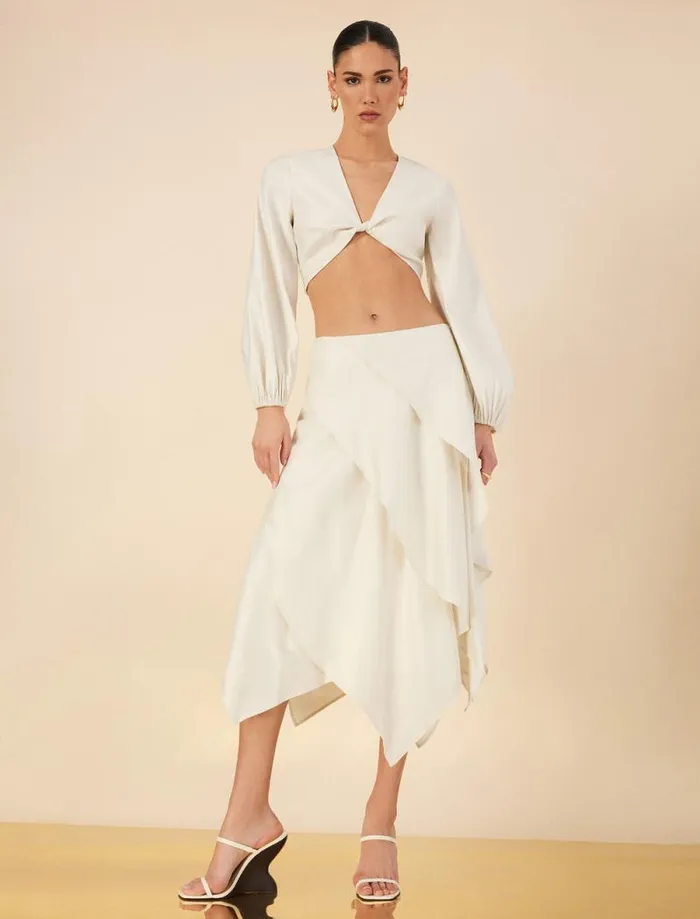 Women Tiered Asymmetrical Skirt Gardenia BCBG Bottoms Women Tiered Asymmetrical Skirt Gardenia BCBG Bottoms
