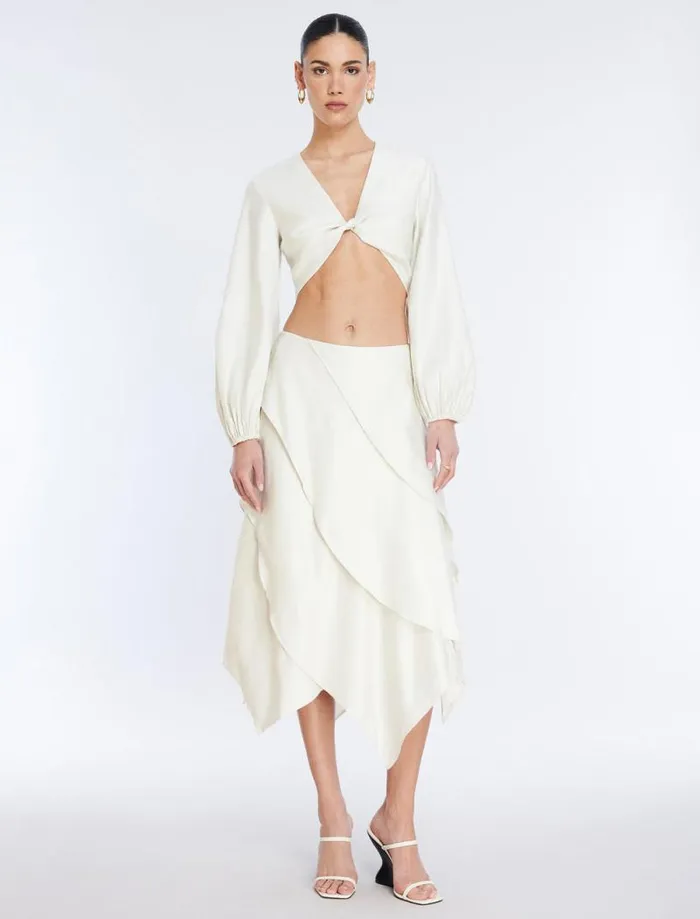 Women Tiered Asymmetrical Skirt Gardenia BCBG Bottoms Women Tiered Asymmetrical Skirt Gardenia BCBG Bottoms