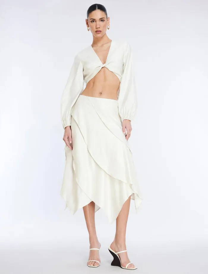 Women Tiered Asymmetrical Skirt Gardenia BCBG Bottoms Women Tiered Asymmetrical Skirt Gardenia BCBG Bottoms