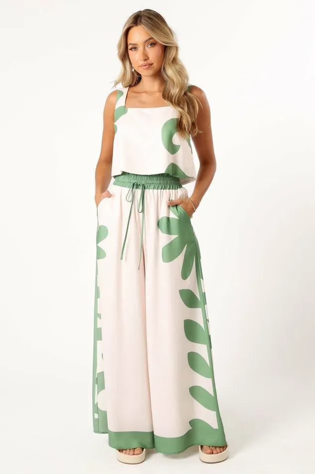 Women Timothy Pant Set Beige Green Matching Sets Petal and Pup