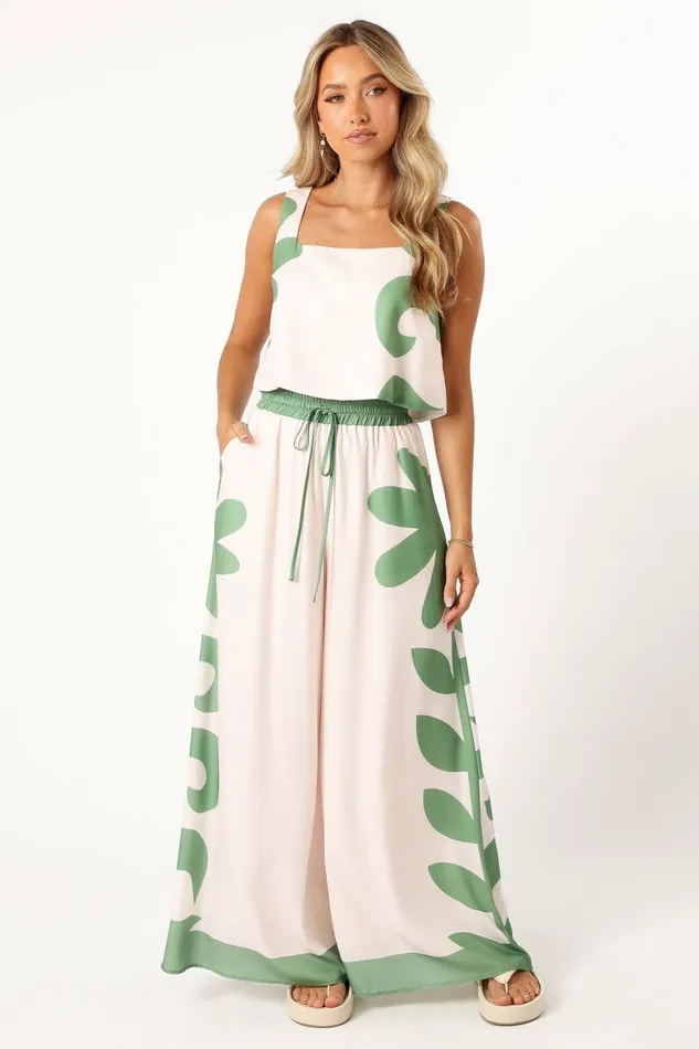 Women Timothy Pant Set Beige Green Matching Sets Petal and Pup