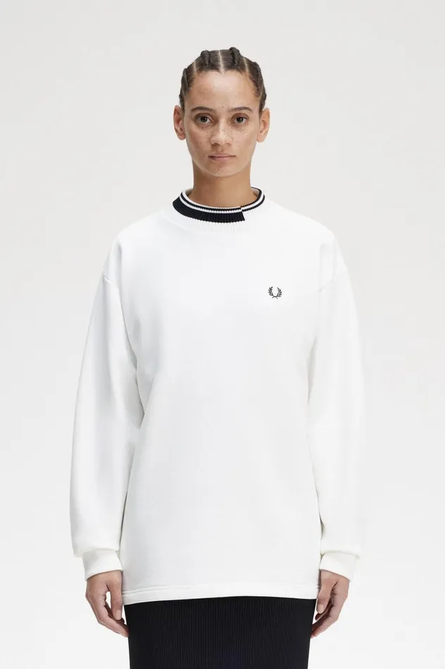 Women Tipped Trim Sweatshirt Snow White Fred Perry Sweatshirts