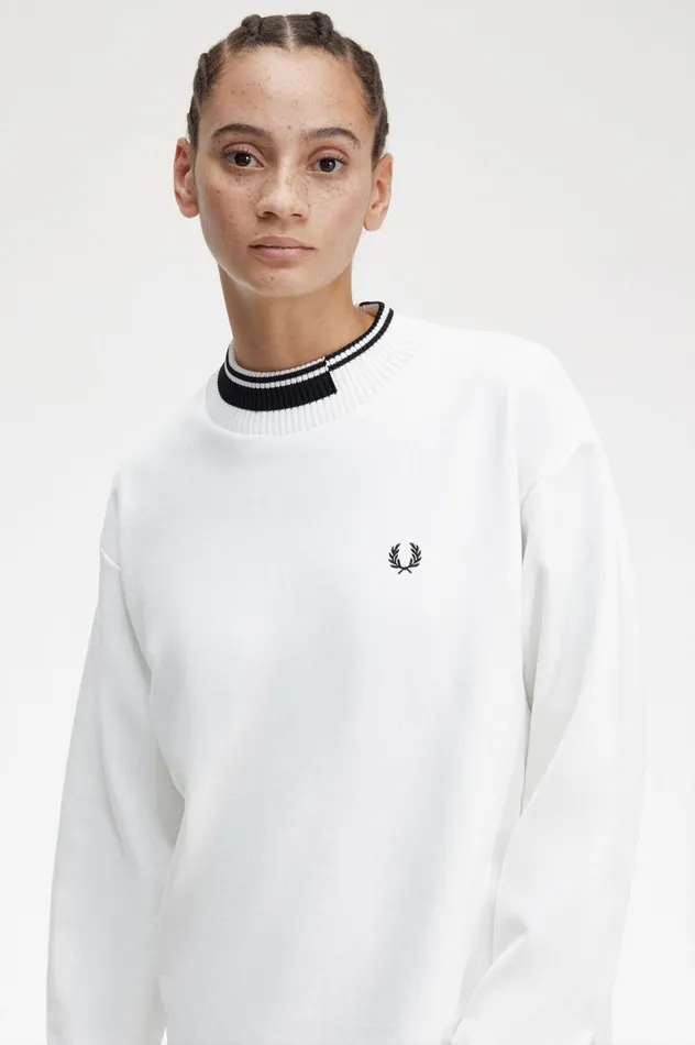 Women Tipped Trim Sweatshirt Snow White Fred Perry Sweatshirts