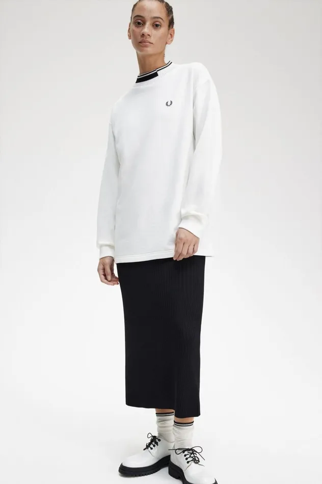 Women Tipped Trim Sweatshirt Snow White Fred Perry Sweatshirts