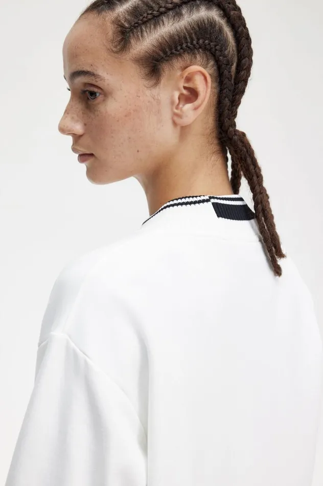 Women Tipped Trim Sweatshirt Snow White Fred Perry Sweatshirts