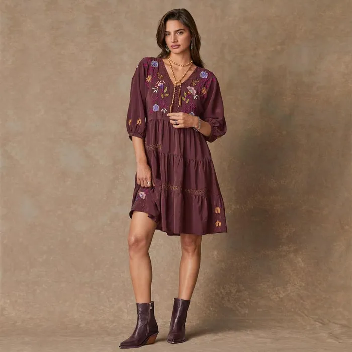 Women Toni Embroidered Dress Petite Decadent Chocolate Sundance Catalog Dresses and Jumpsuits