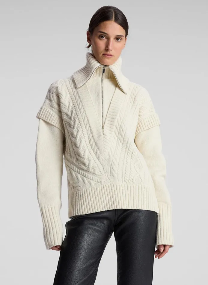 Women Tops ALC Callie Merino Cable Knit Sweater Off White