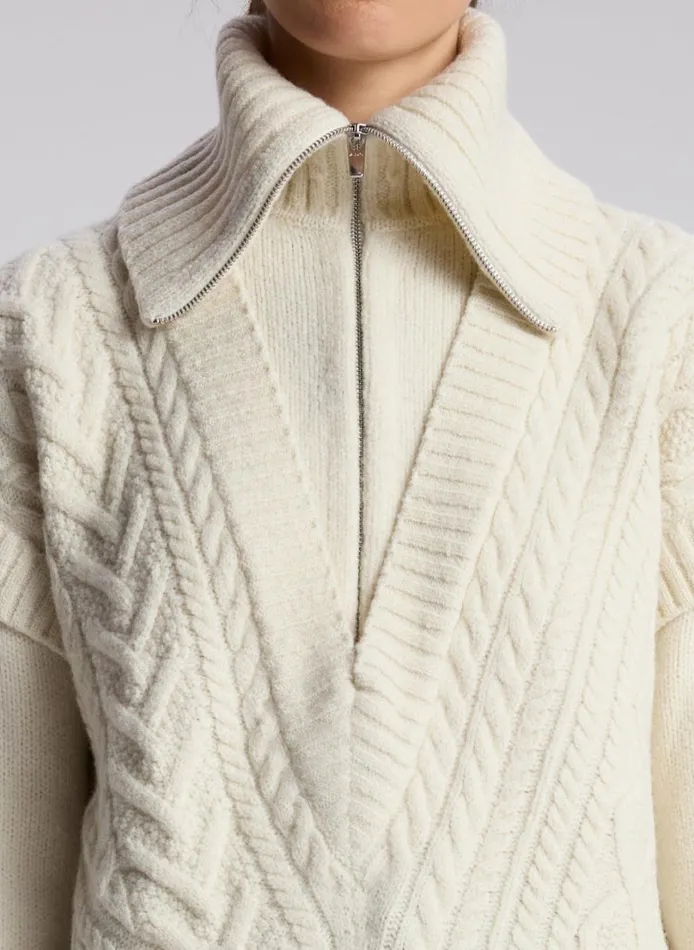 Women Tops ALC Callie Merino Cable Knit Sweater Off White