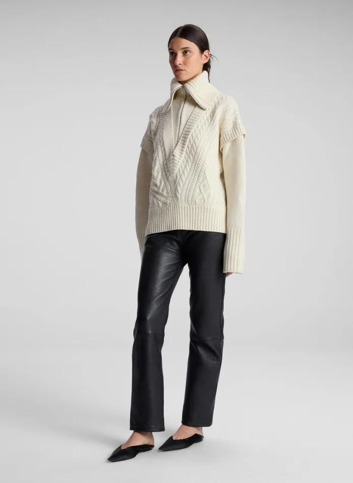 Women Tops ALC Callie Merino Cable Knit Sweater Off White