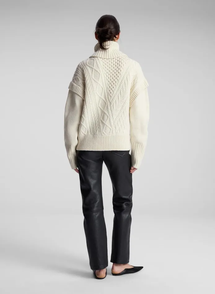 Women Tops ALC Callie Merino Cable Knit Sweater Off White