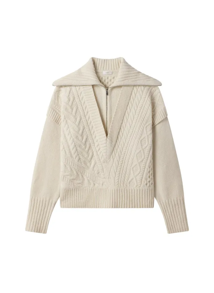 Women Tops ALC Callie Merino Cable Knit Sweater Off White