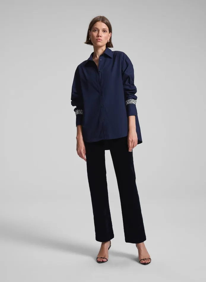 Women Tops ALC Calvin Embellished Sleeve Shirt Maritime Navy