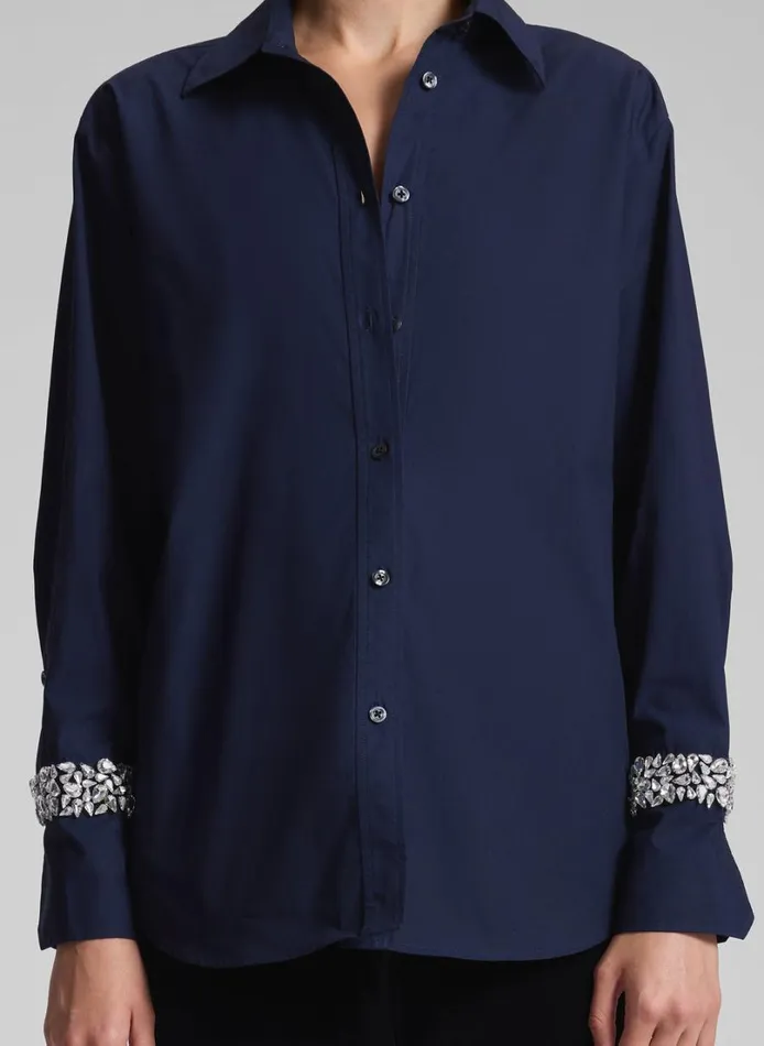 Women Tops ALC Calvin Embellished Sleeve Shirt Maritime Navy