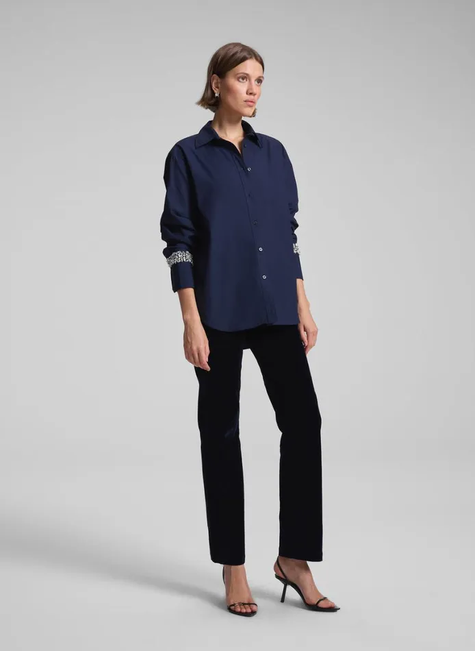 Women Tops ALC Calvin Embellished Sleeve Shirt Maritime Navy