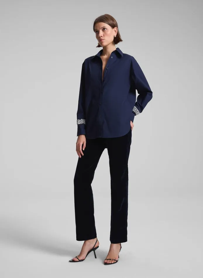 Women Tops ALC Calvin Embellished Sleeve Shirt Maritime Navy
