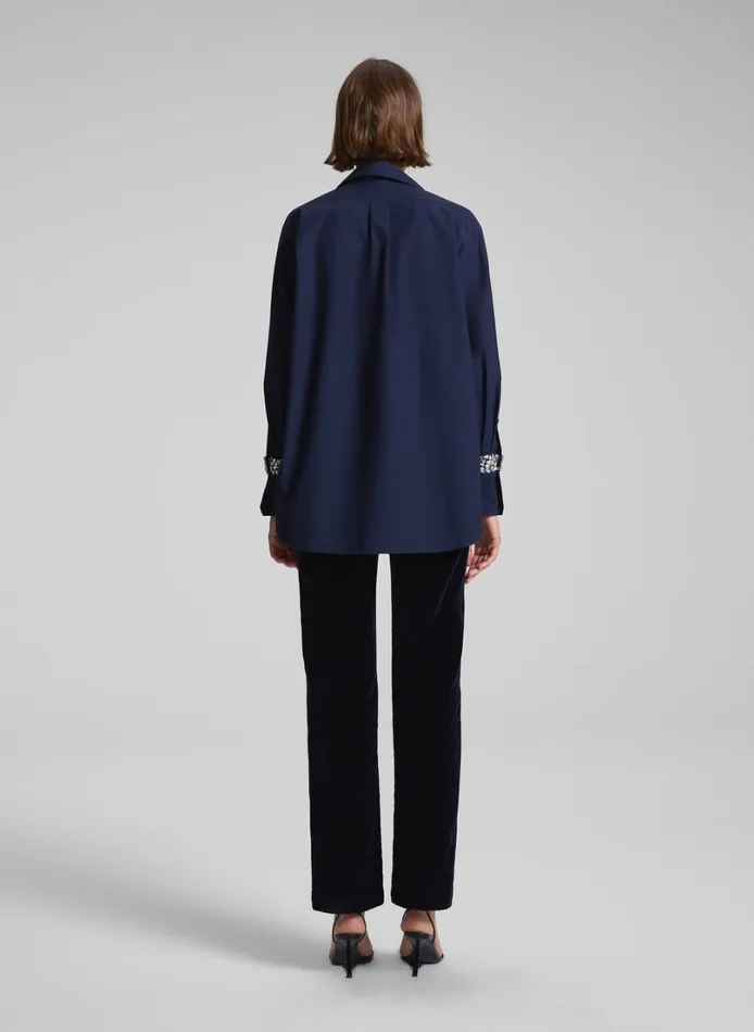Women Tops ALC Calvin Embellished Sleeve Shirt Maritime Navy