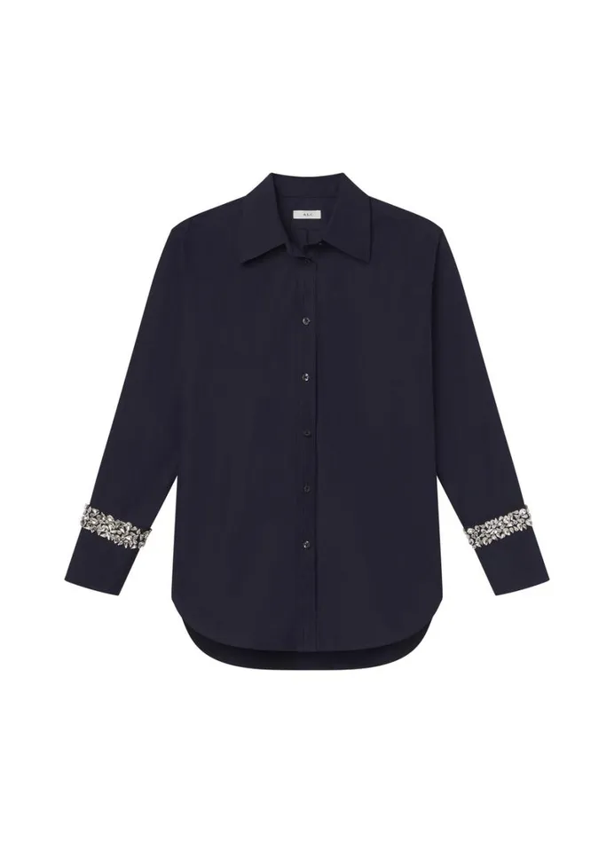 Women Tops ALC Calvin Embellished Sleeve Shirt Maritime Navy