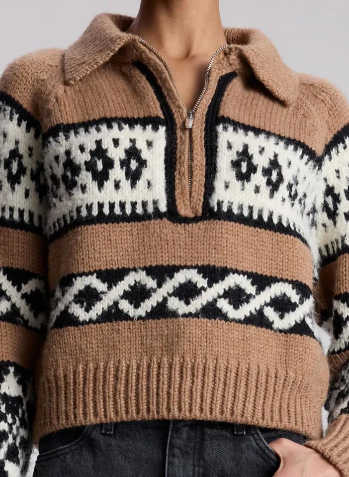 Women Tops ALC Carter Merino Fairisle Sweater Camel Multi
