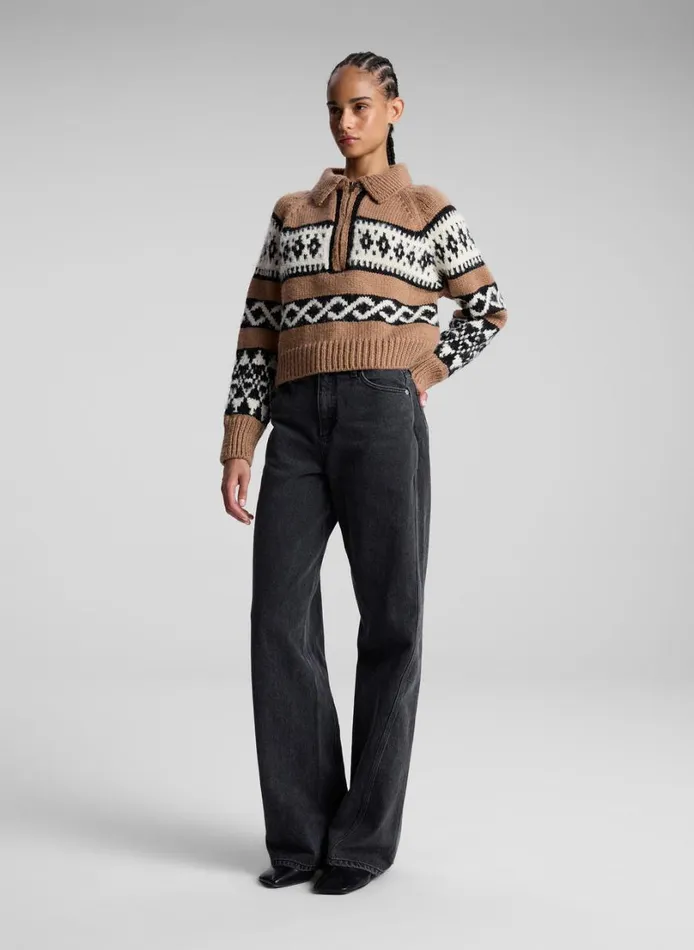 Women Tops ALC Carter Merino Fairisle Sweater Camel Multi
