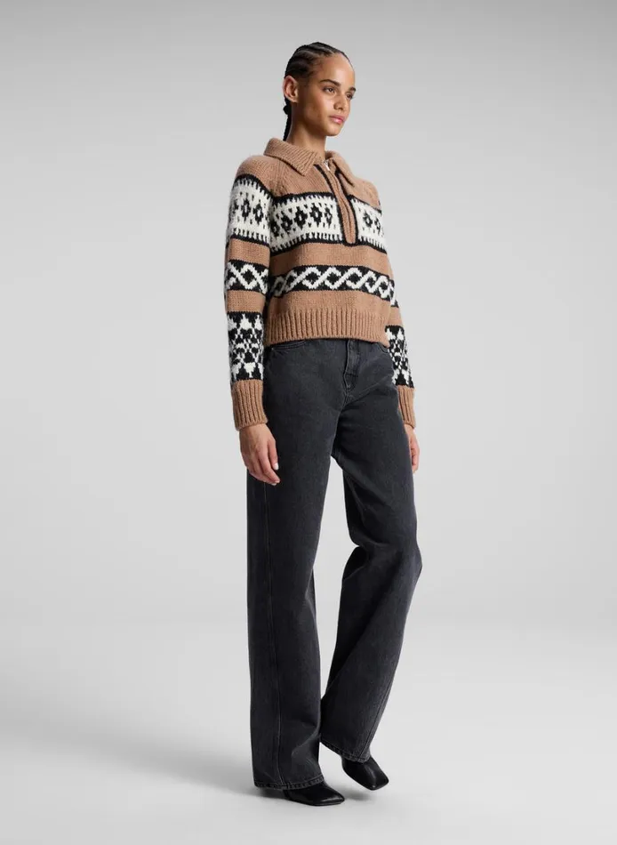 Women Tops ALC Carter Merino Fairisle Sweater Camel Multi