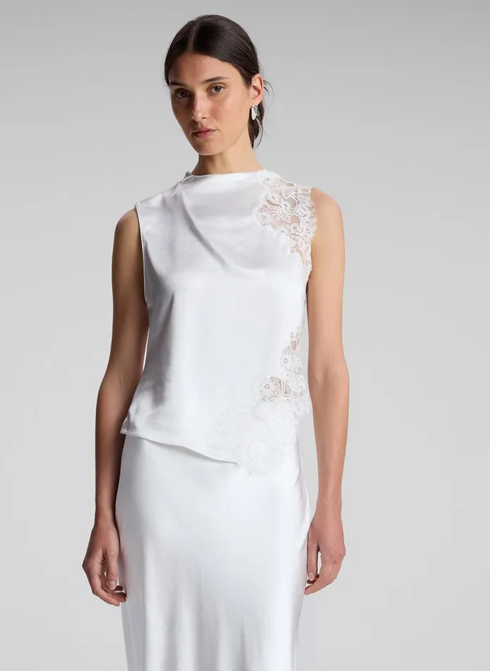 Women Tops ALC Gracie Satin And Lace Sleeveless Top Whisper White