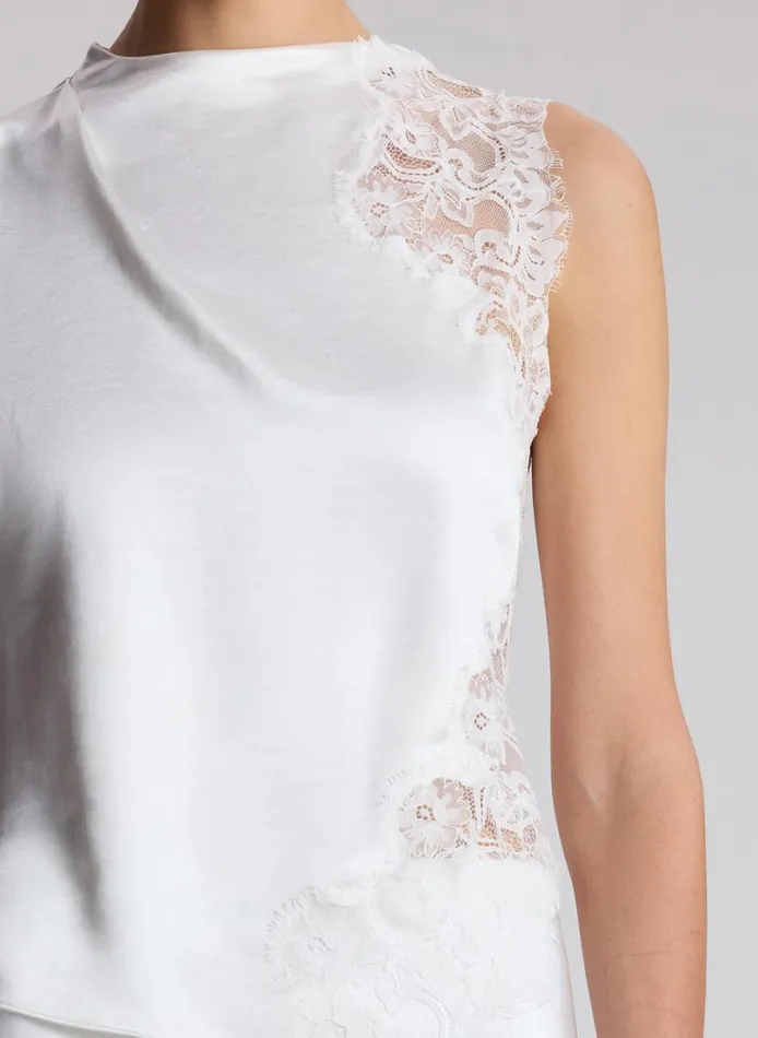 Women Tops ALC Gracie Satin And Lace Sleeveless Top Whisper White