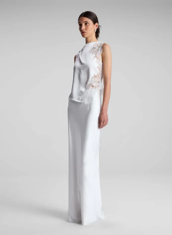 Women Tops ALC Gracie Satin And Lace Sleeveless Top Whisper White