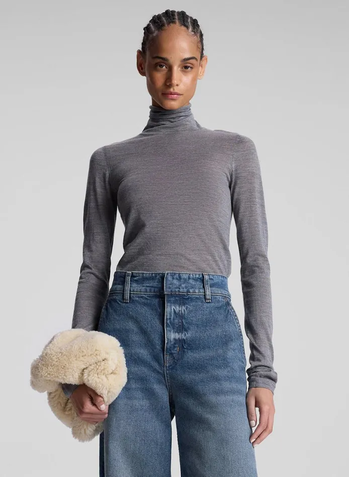 Women Tops ALC Hayes Fine Merino Turtleneck Top Medium Heather Grey