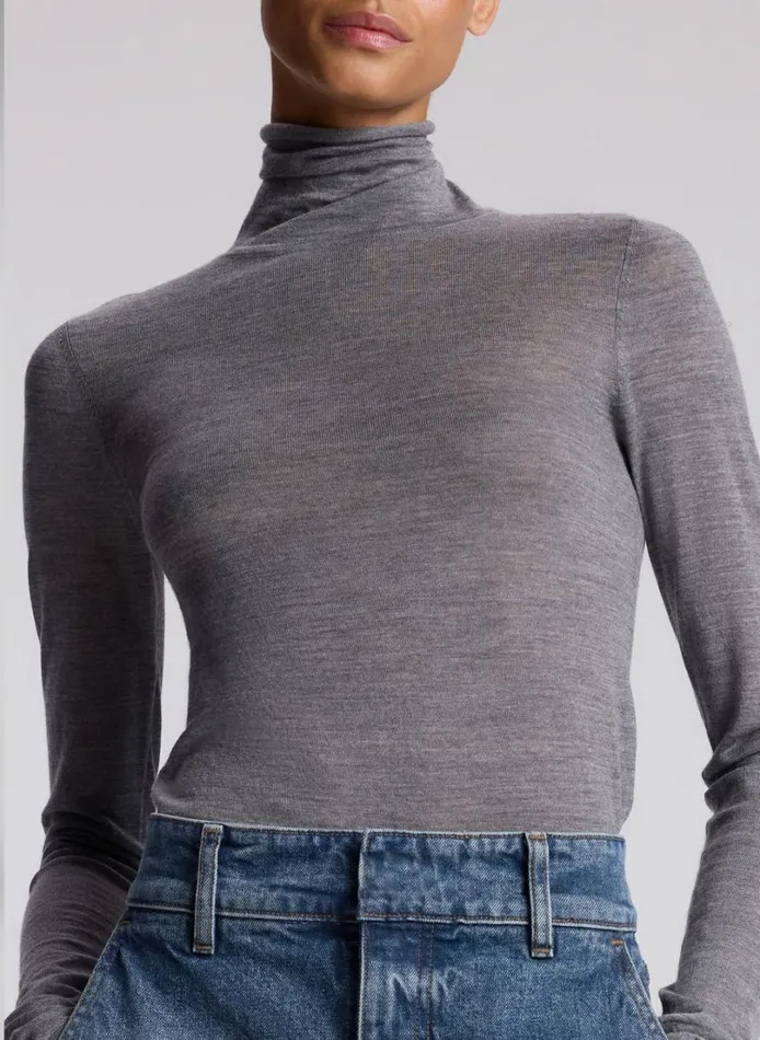 Women Tops ALC Hayes Fine Merino Turtleneck Top Medium Heather Grey